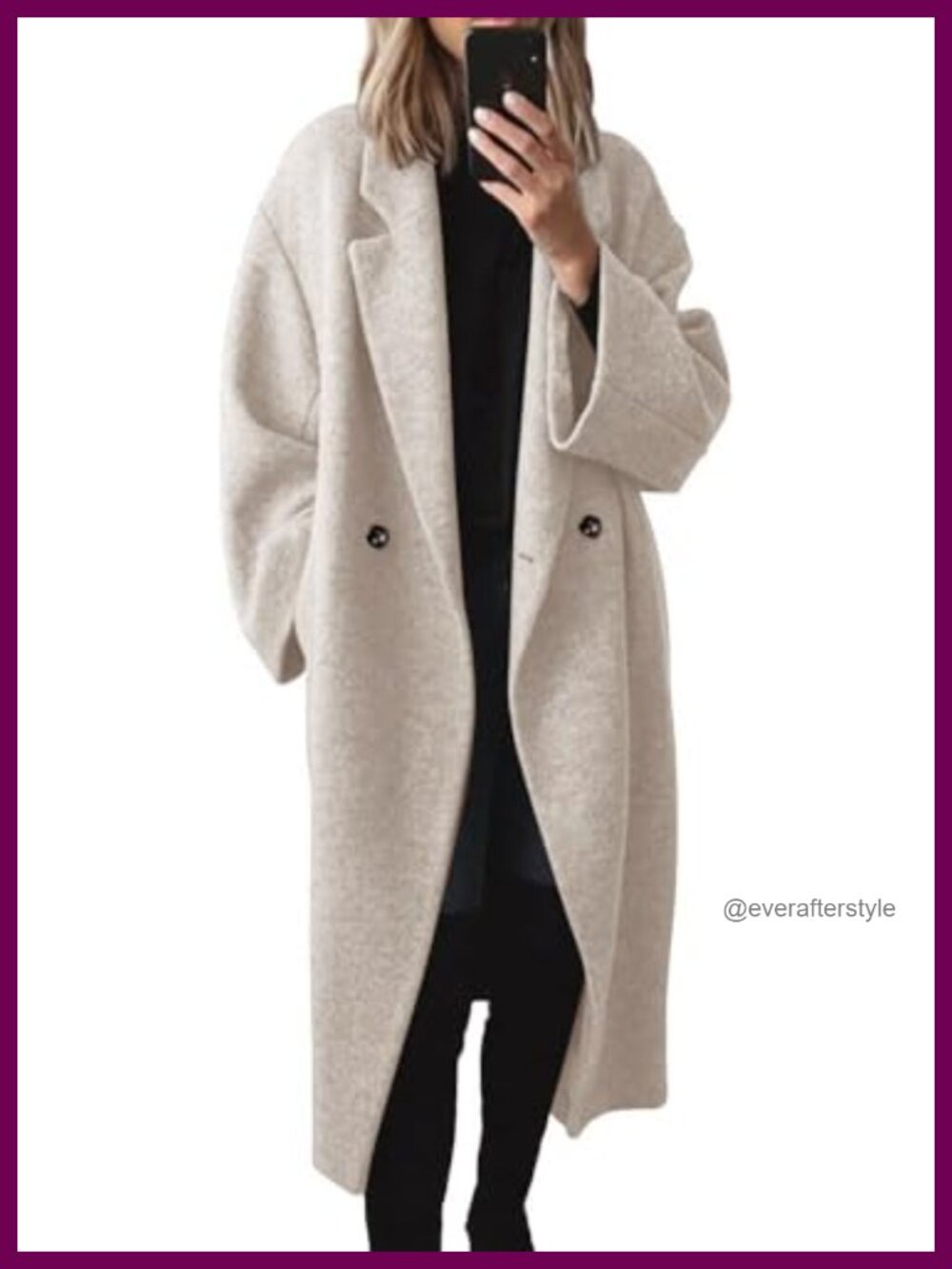 Women's Notch Lapel Double Breasted Oversized Long Sleeve Pea Coat